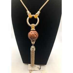 CHICO'S Stunning Gold Tone Antique-Inspired Oriental Tassel Statement Necklace